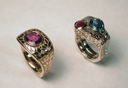 Ruby and Ruby and Sapphire Wedding Set